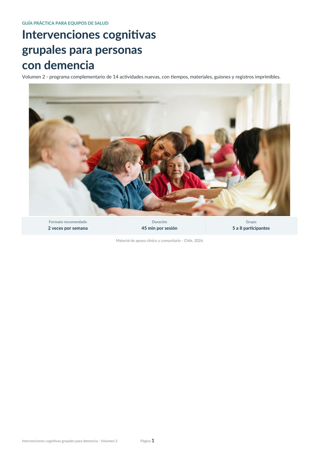 Portada del volumen 2 del manual de intervenciones cognitivas grupales para personas con demencia